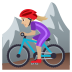 🚵🏼‍♀️ woman mountain biking: medium-light skin tone display on JoyPixels